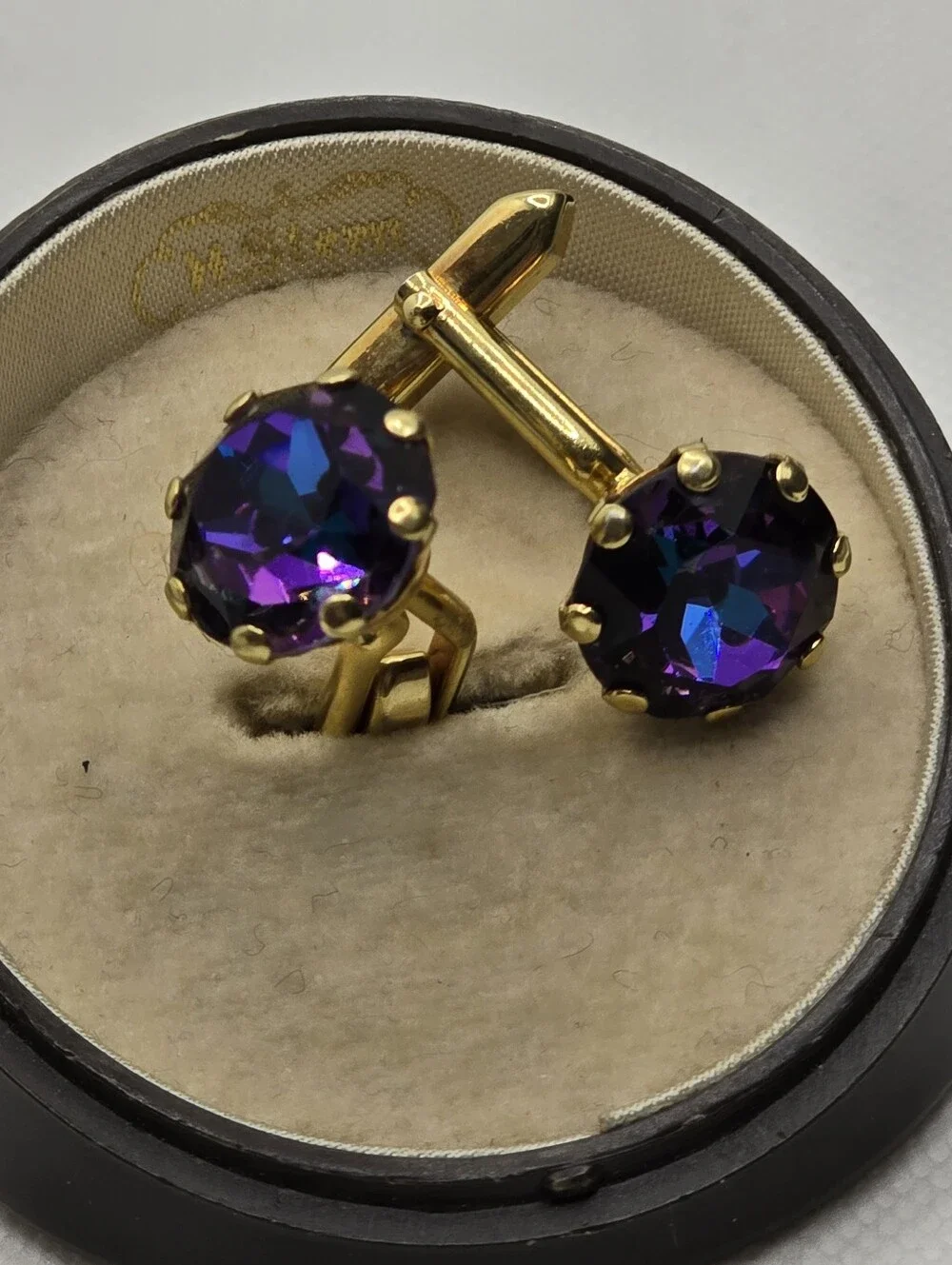 Vintage Blue Purple Mirror Glass Cufflinks
